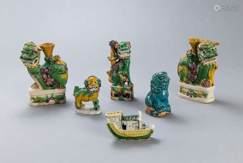 FOUR 'SANCAI'-GLAZED FO-LIONS, A SHIP MODEL AND A ...