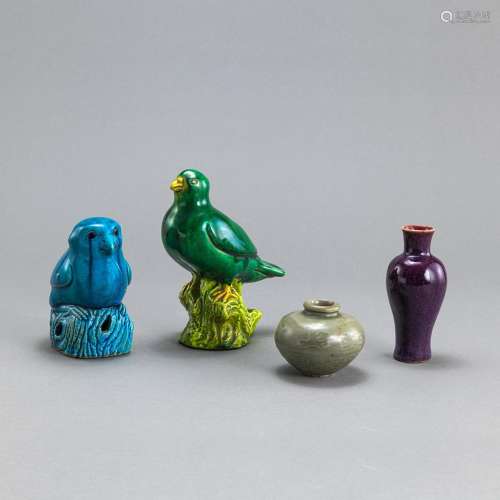 A GROUP OF MONOCHROME PORCELAINS, E.G. TWO BIRDS AND A CELAD...
