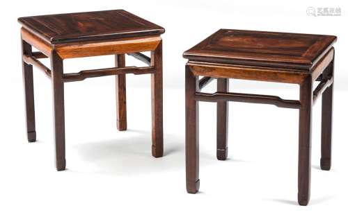 TWO SMALL WOODEN STOOLS