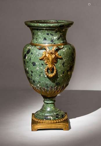 AN IMPRESSIVE ORMOLU MOUNTED GREEN SCAGLIOLA BALUSTRE VASE