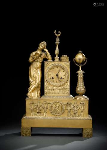 A NEOCLASSICAL BRONZE PENDULE DEPICTING GEOGRAPHY