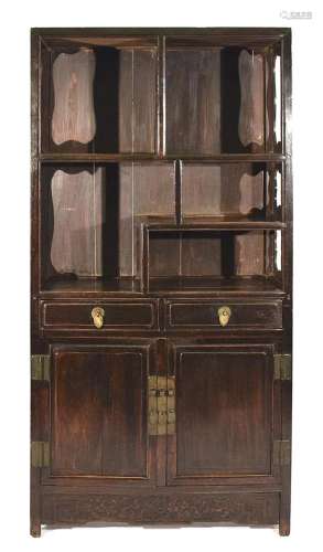 A TWO-DOOR AND TWO-DRAWER HARDWOOD DISPLAY CABINET