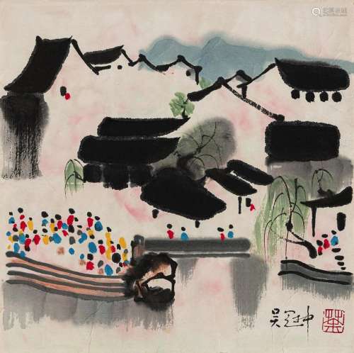 Wu Guanzhong (1919-2010) attr., Village Life in South China