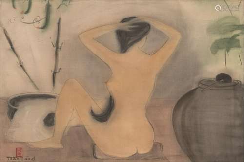 A FEMALE NUDE ON SILK