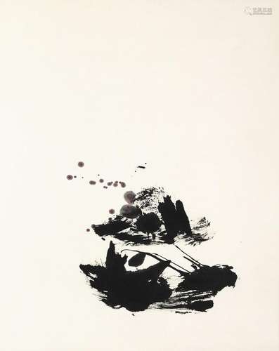 ABSTRACT INK PAINTING ON PAPER DEPICTING THE TAI SHAN MOUNTA...