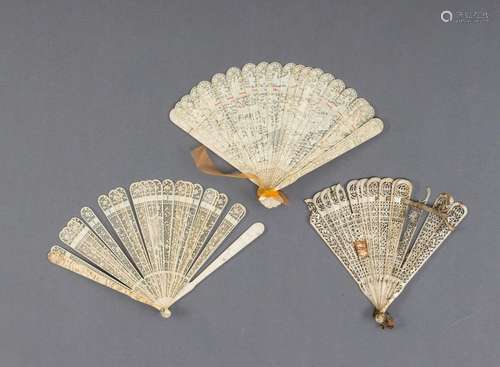 A FINE OPENWORK IVORY FAN WITH FIGURAL SCENES WITH TWO OPENW...