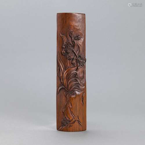 A LOTUS RELIEF BAMBOO ARMREST