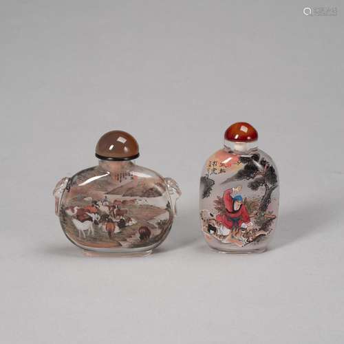 TWO INSIDE-PAINTED GLASS SNUFFBOTTLES