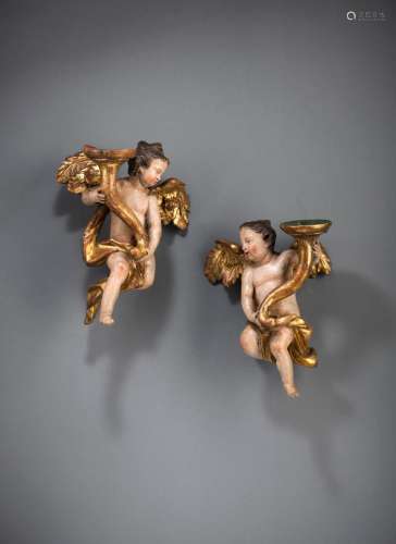 A PAIR OF BAROQUE SOUTH GERMAN CHANDELIER ANGELS
