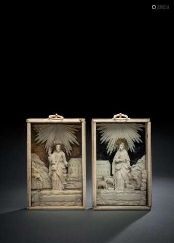 A PAIR OF CARVED BONE DEVOTIONAL PICTURES