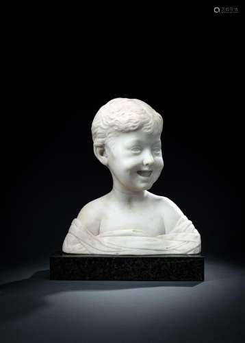 A MARBLE BUST OF A LOUGHING BOY