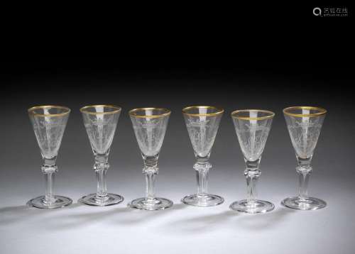 SIX WINE GLASSES WITH CROWNED MONOGRAM