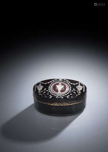 A GILTBRASS MOUNTED AND SILVER INLAID TORTOISE SHELL SNUFF B...