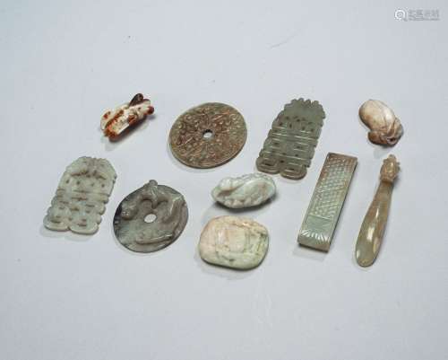 A GROUP OF TEN JADE CARVINGS, PARTLY ARCHAIC STYLE