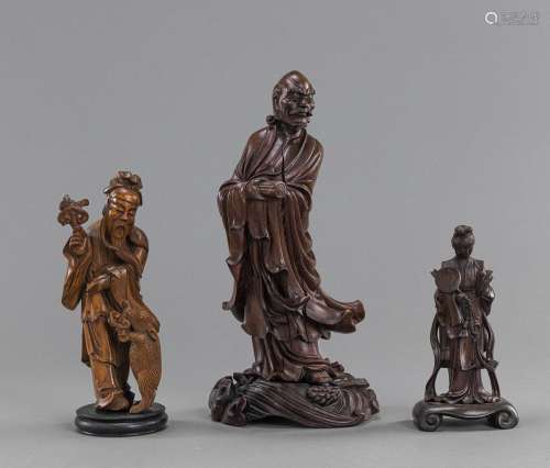 THREE WOOD CARVINGS OF DAOIST IMMORTALS