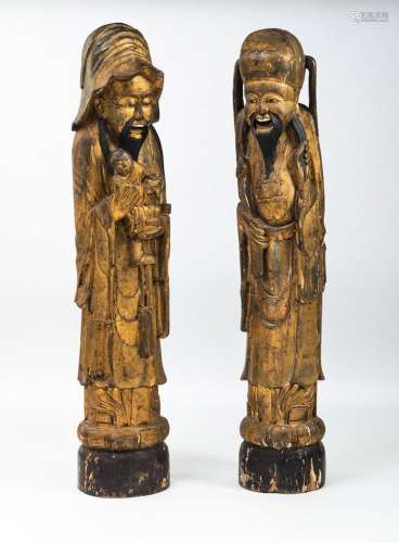 TWO LARGE CARVED WOOD ANCESTOR FIGURES