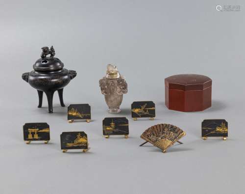 A GROUP OF DECORATIVE ARTS, E.G. A CENSER, CARD HOLDERS, AND...