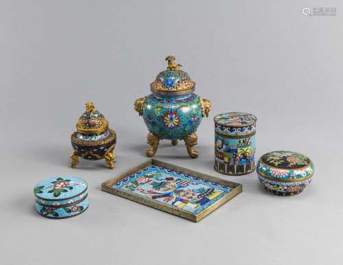 A GROUP OF SIX CLOISONNÉ WORKS