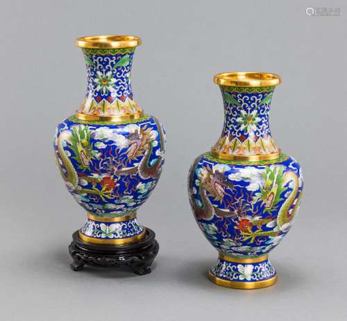 A PAIR OF DRAGON CLOISONNÉ VASES