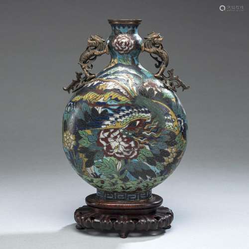 CLOISONNÉ PILGRIM BOTTLE WITH DRAGON HANDLES