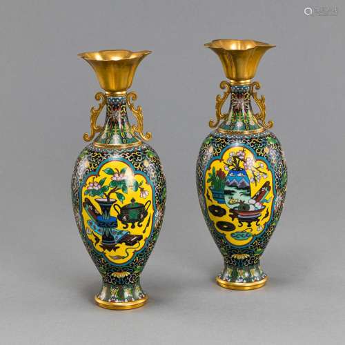 A PAIR OF CLOISONNÉ VASES