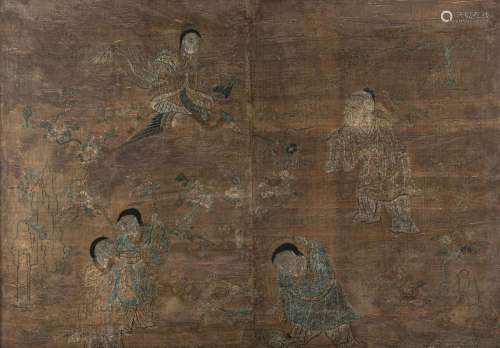A LARGE SILK EMBROIDERY WITH IMMORTALS