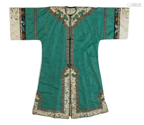 A LADY'S SILK MAST OVERROBE WITH EMBROIDERED AND WOVEN ...