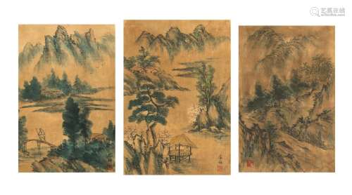 THREE SCHOLAR PAINTINGS OF LANDSCAPES