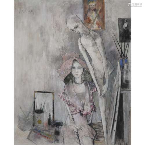 JEAN JANSEM (1920-2013) LES DEUX POUPÉES, 1987 Pastel sur to...