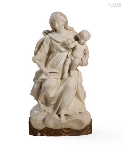 A FRENCH MARBLE GROUP OF THE MADONNA AND CHILD, LATE 17TH OR...