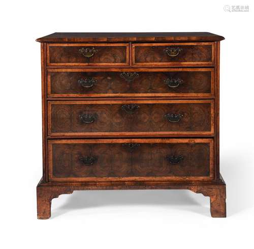 A WILLIAM AND MARY WALNUT OYSTER VENEERED CHEST OF DRAWERS, ...