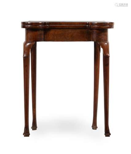 AN UNUSUAL GEORGE I WALNUT AND BURR WALNUT FOLDING TEA TABLE...