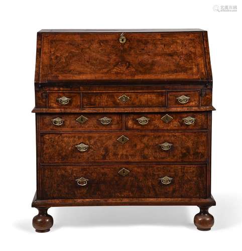 A QUEEN ANNE BURR WALNUT AND FEATHER BANDED BUREAU, CIRCA 17...