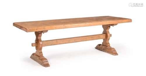 A LARGE OAK REFECTORY TABLE, IN 16TH CENTURY STYLE, 19TH CEN...