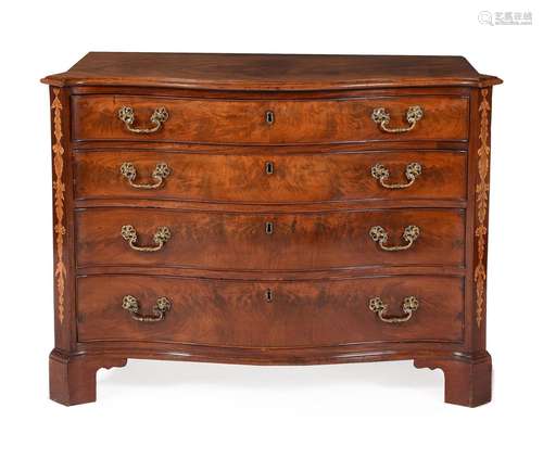 A GEORGE III MAHOGANY AND INLAID SERPENTINE FRONTED COMMODE,...