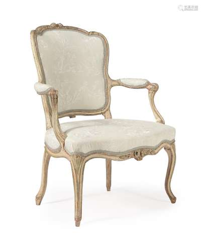 A LOUIS XV BEECH AND CREAM PAINTED FAUTEUIL, CIRCA 1765