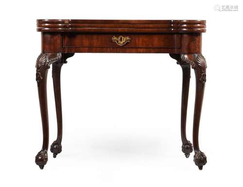 A GEORGE II MAHOGANY TRIPLE FOLD CARD AND GAMES TABLE, PROBA...