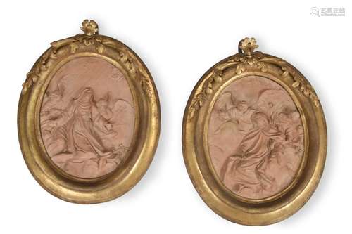 BRIELLO PIÒ (ITALIAN 1690-1770), A PAIR OF OVAL TERRACOTTA R...