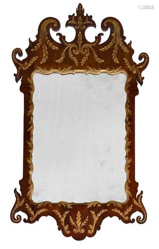 A GEORGE II MAHOGANY AND PARCEL GILT WALL MIRROR, POSSIBLY I...