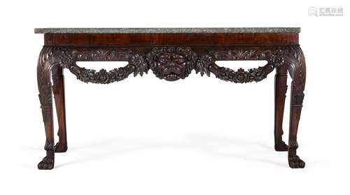 A CARVED MAHOGANY CONSOLE TABLE, IN IRISH 18TH CENTURY STYLE