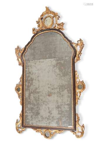 AN ITALIAN GILTWOOD AND PAINTED SOFTWOOD WALL MIRROR, MID 18...