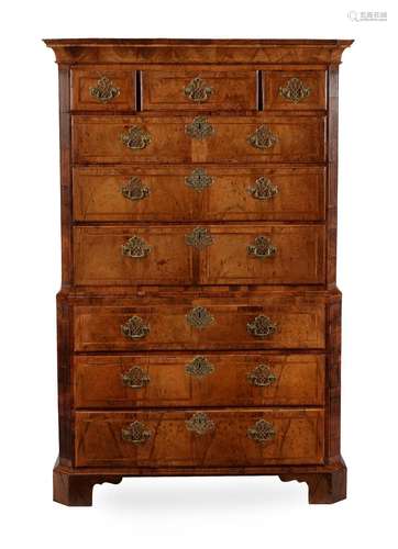 A GEORGE II WALNUT AND FEATHER BANDED CHEST ON CHEST, CIRCA ...