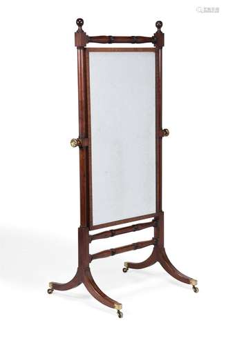 A GEORGE III MAHOGANY CHEVAL MIRROR, CIRCA 1810