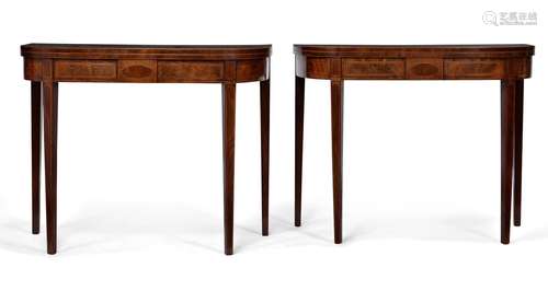 A PAIR OF GEORGE III MAHOGANY AND PARTRIDGEWOOD BANDED FOLDI...