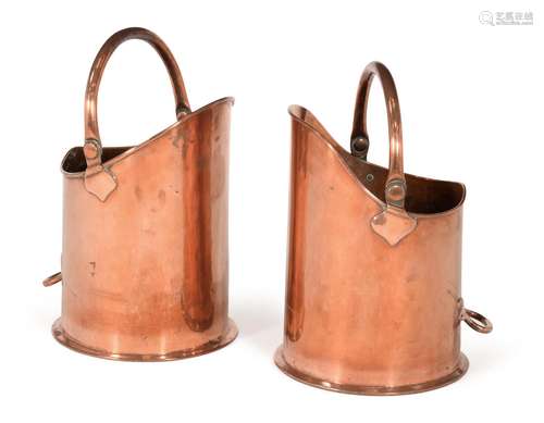 A PAIR OF VICTORIAN COPPER COAL SCUTTLES, CIRCA 1880