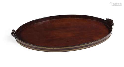 AN EARLY GEORGE III MAHOGANY AND BRASS BOUND TRAY, CIRCA 176...