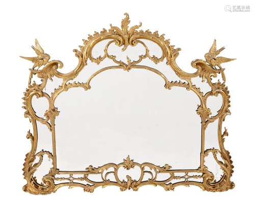 A CARVED GILTWOOD OVERMANTLE MIRROR, IN GEORGE III STYLE