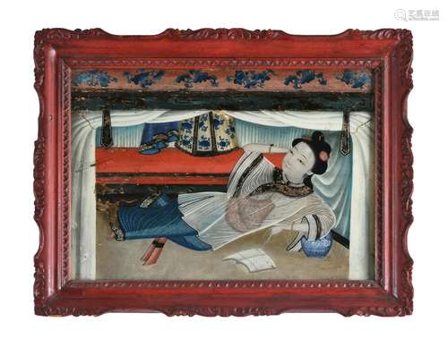 A CHINESE EXPORT REVERSE GLASS PAINTING, 19TH CENTURY