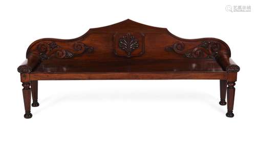 A GEORGE IV MAHOGANY HALL SEAT, IN THE MANNER OF CHARLES HEA...