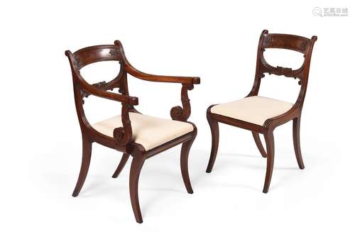 A SET OF TEN REGENCY MAHOGANY DINING CHAIRS, CIRCA 1815